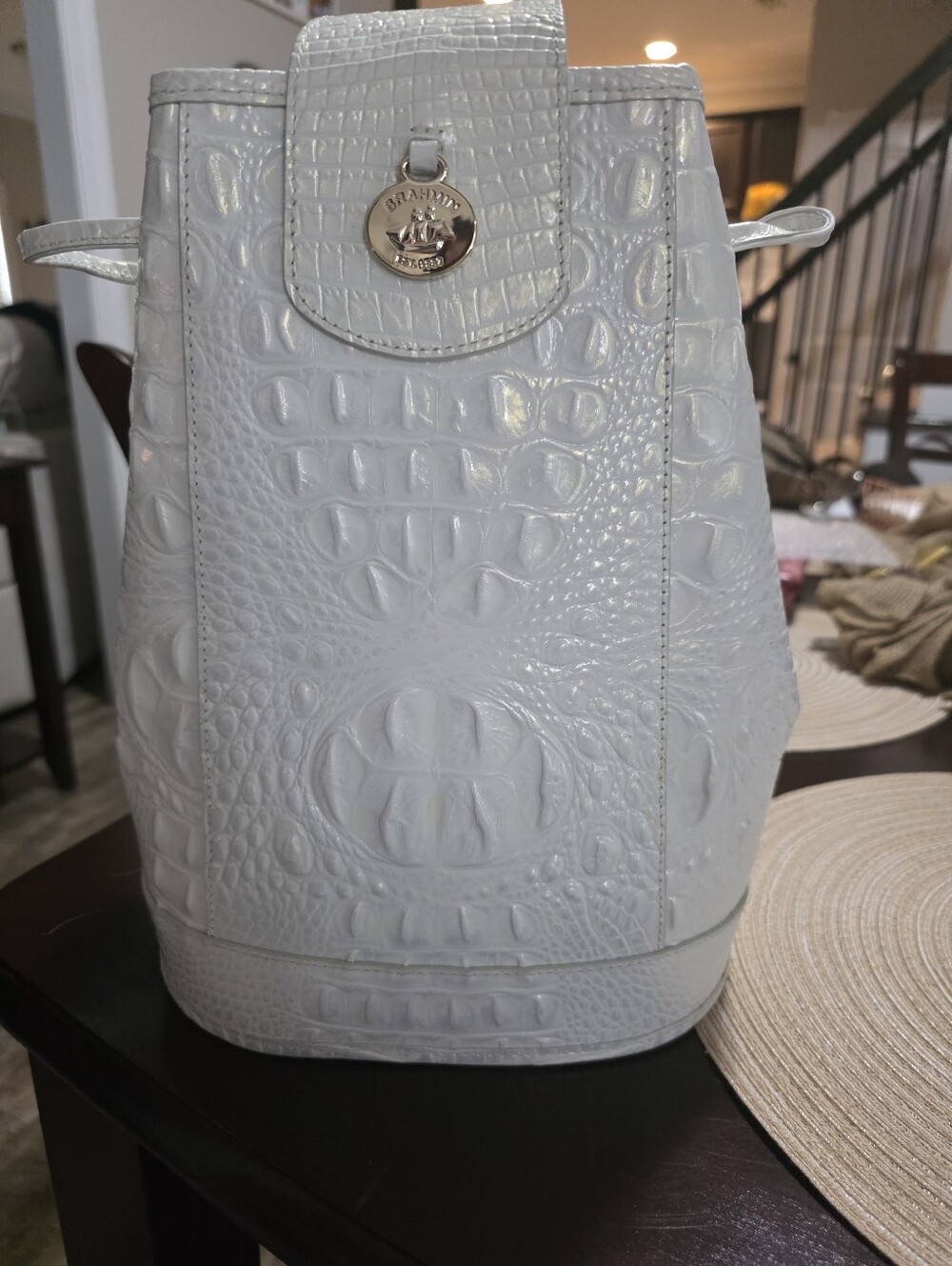 Abrand White Croc-Embossed Backpack